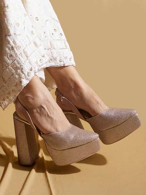 Rose gold embroidered leather heels 5