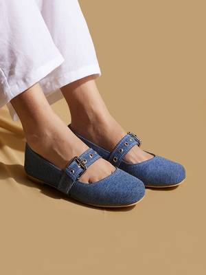Blue solid denim ballerinas 1