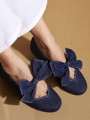Blue solid denim ballerinas 2