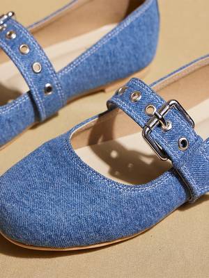Blue solid denim ballerinas 2