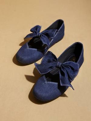 Blue solid denim ballerinas 3