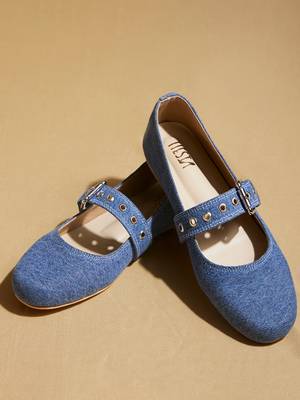 Blue solid denim ballerinas 3
