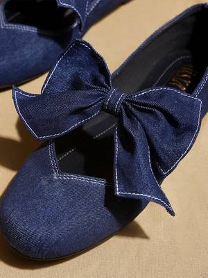 Blue solid denim ballerinas 4