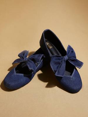 Blue solid denim ballerinas 5