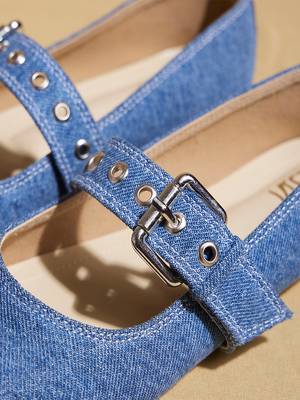 Blue solid denim ballerinas 4