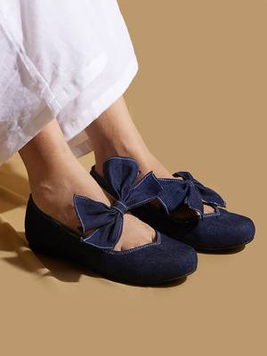 Blue solid denim ballerinas 1