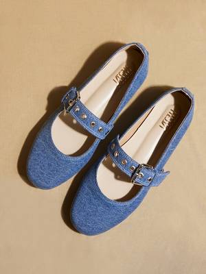 Blue solid denim ballerinas 5
