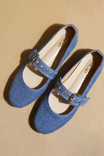 Blue solid denim ballerinas