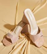 Beige solid satin heels