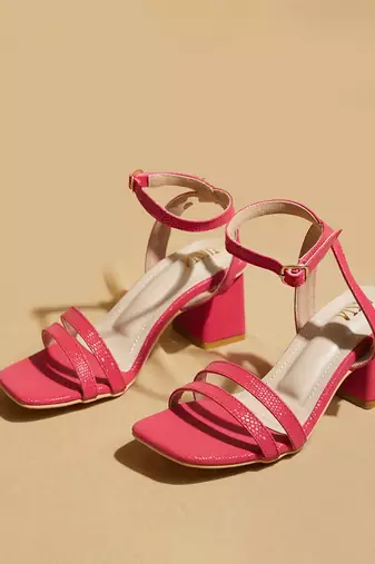 Red solid leather heels
