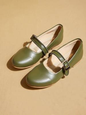 Green solid leather ballerinas 1
