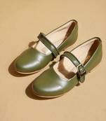 Green solid leather ballerinas