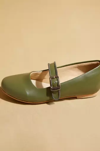 Green solid leather ballerinas