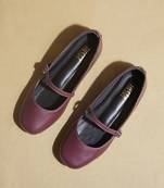 Maroon solid leather ballerinas