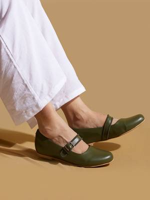 Green solid leather ballerinas 4