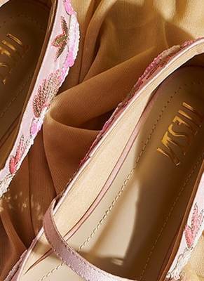 Pink embroidered satin ballerinas 2