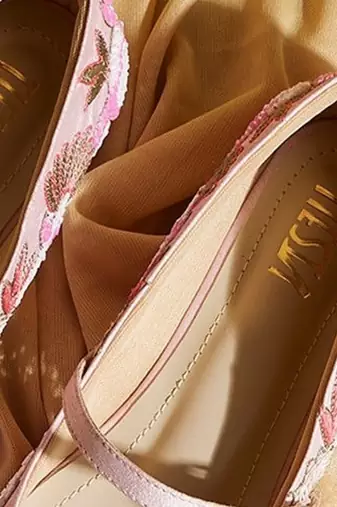 Pink embroidered satin ballerinas