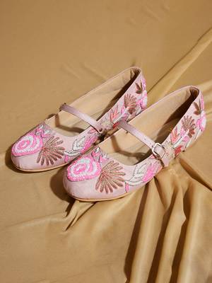 Pink embroidered satin ballerinas 3
