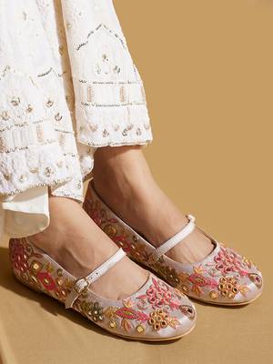 White embroidered satin ballerinas 2
