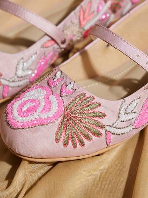 Pink embroidered satin ballerinas 4
