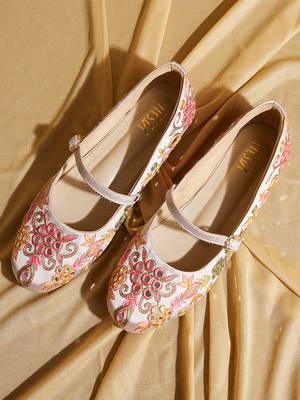 White embroidered satin ballerinas 3