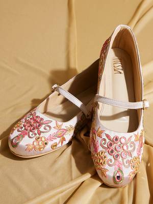 White embroidered satin ballerinas 1