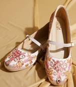 White embroidered satin ballerinas