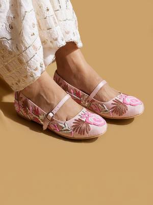 Pink embroidered satin ballerinas 1