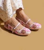 Pink embroidered satin ballerinas