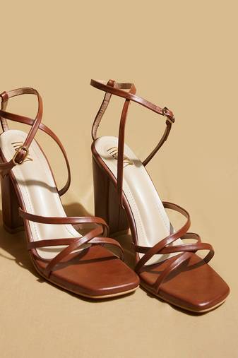 Brown solid leather heels