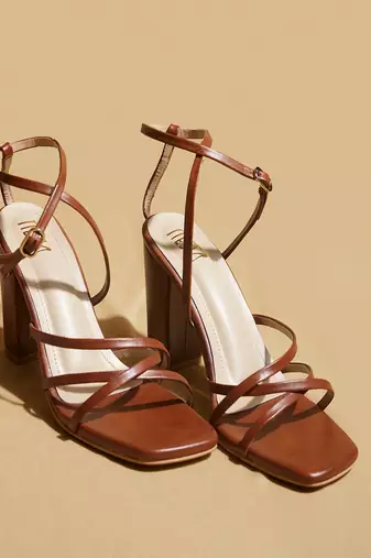 Brown solid leather heels