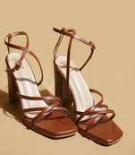 Brown solid leather heels
