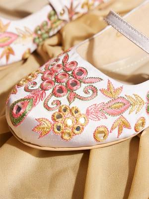 White embroidered satin ballerinas 4