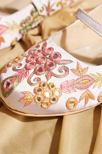 White embroidered satin ballerinas