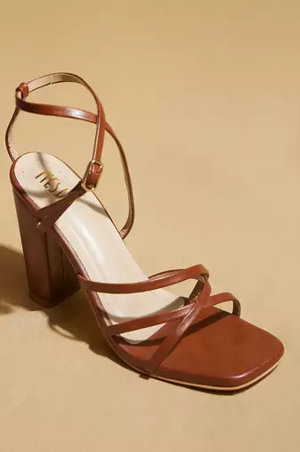 Brown solid leather heels