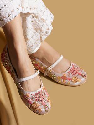 White embroidered satin ballerinas 5