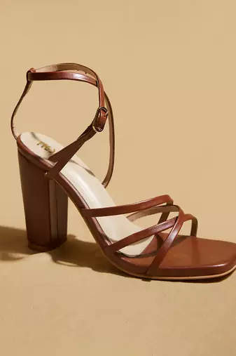 Brown solid leather heels