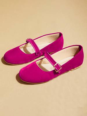 Pink solid velvet ballerinas 1