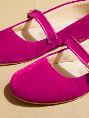 Pink solid velvet ballerinas 2