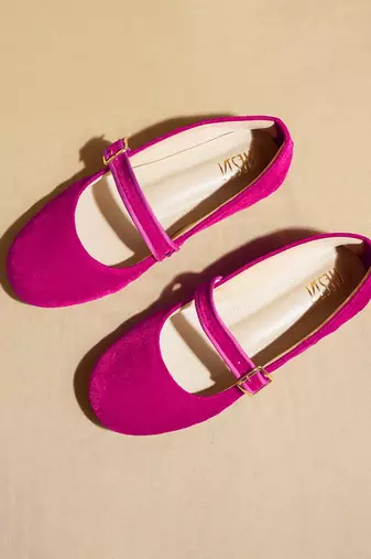 Pink solid velvet ballerinas