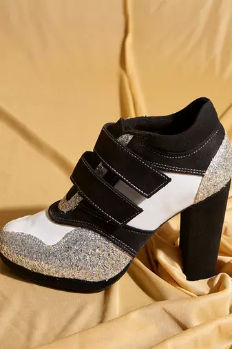 Silver embroidered leather heels