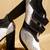Silver embroidered leather heels