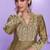 Brown embroidery work roman silk front cut anarkali palazzo suit-free size stitching (size upto 42")