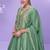 Blue embroidery work roman silk anarkali palazzo suit-free size stitching (size upto 42")