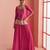 Pink embroidery, mirror & printed work chinnon silk short top palazzo suit-free size stitching (size upto 42")