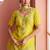 Lime yellow embroidery, mirror & printed work chinnon silk short top palazzo suit-free size stitching (size upto 42")
