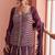 Wine embroidery, mirror & printed work chinnon silk short top palazzo suit-free size stitching (size upto 42")