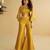 Mustard embroidery, sequins & beads work silk blouse palazzo suit with jacket-free size stitching (size upto 42")
