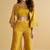 Mustard embroidery, sequins & beads work silk blouse palazzo suit with jacket-free size stitching (size upto 42")