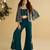 Navy blue embroidery, sequins & beads work silk blouse palazzo suit with jacket-free size stitching (size upto 42")